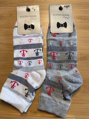 Men’s Anchor Pattern Crew Socks - White & Gray